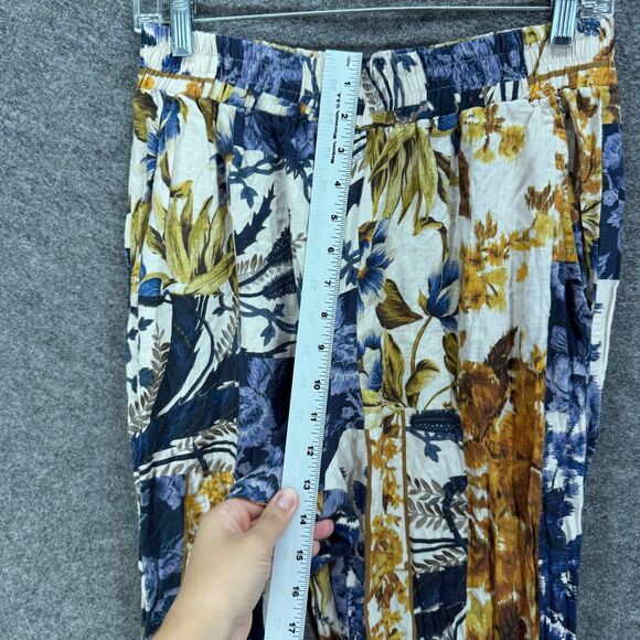 Christian Siriano Pants Women M Medium White Floral High Rise Flat Frotn Linen - Picture 4 of 8